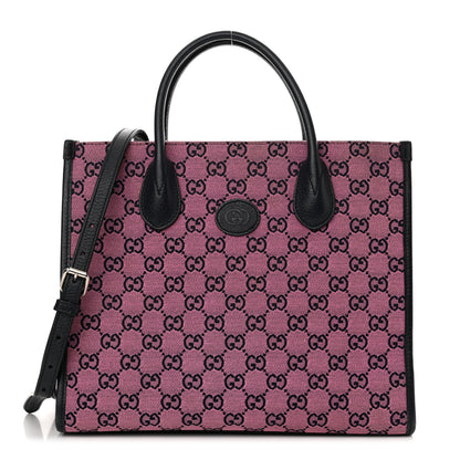 Gucci Monogram Multicolor Textured Dollar Calfskin Small Retro Interlocking G Tote Bag Pink Blue 1 of 14