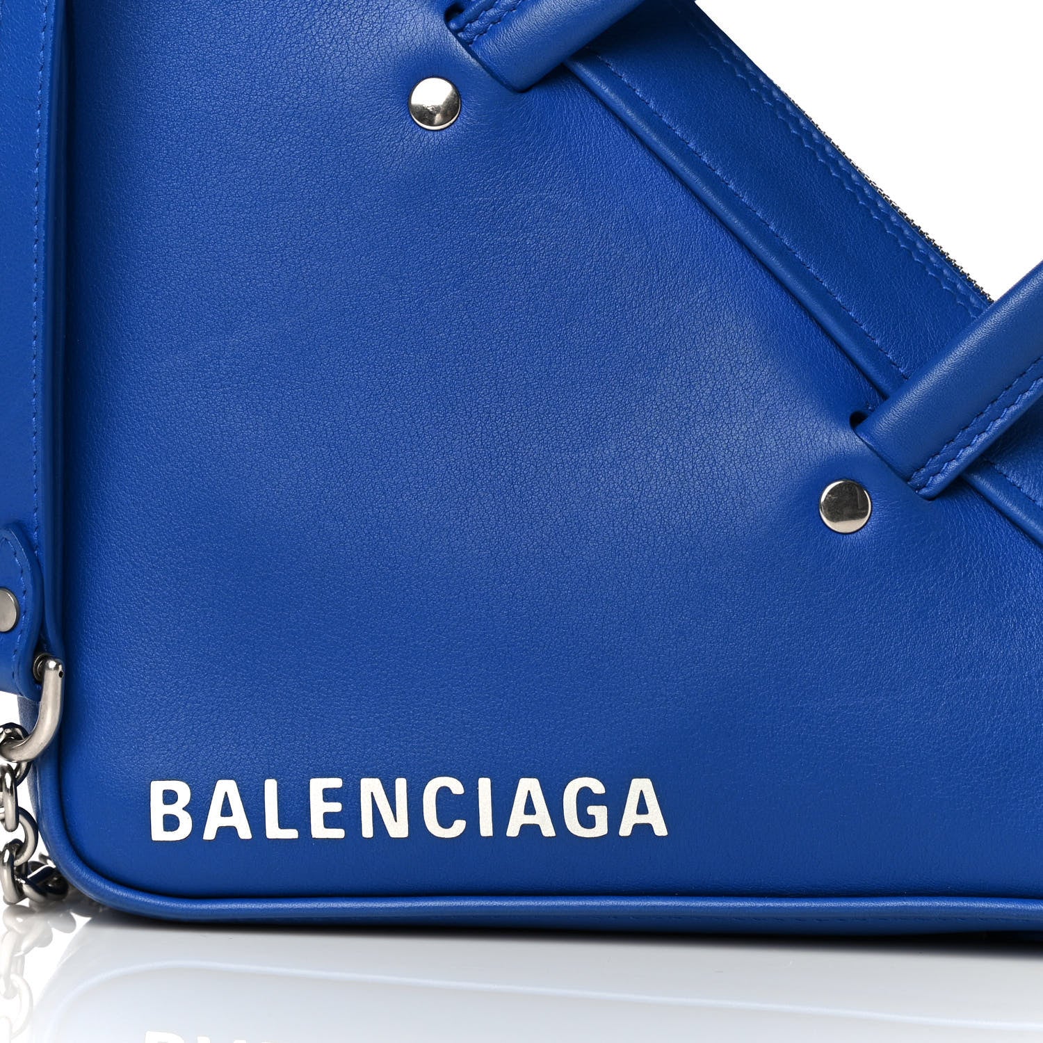 Balenciaga Shiny Day Calfskin Logo XS Triangle Chain Duffle Bleu Roi White 7 of 11