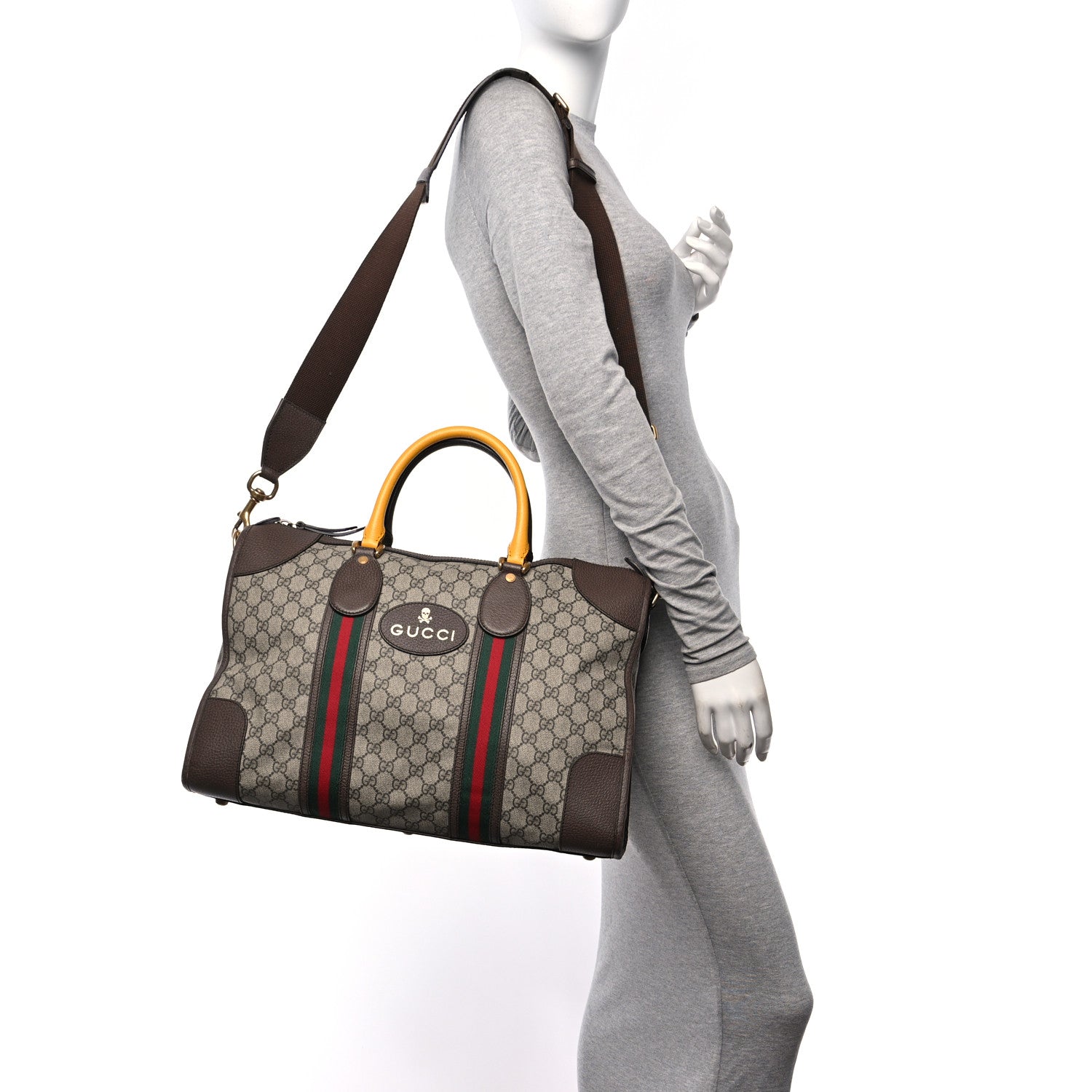 Gucci Soft GG Supreme Monogram Web Medium Duffle Bag Beige New Acero Crop 2 of 11