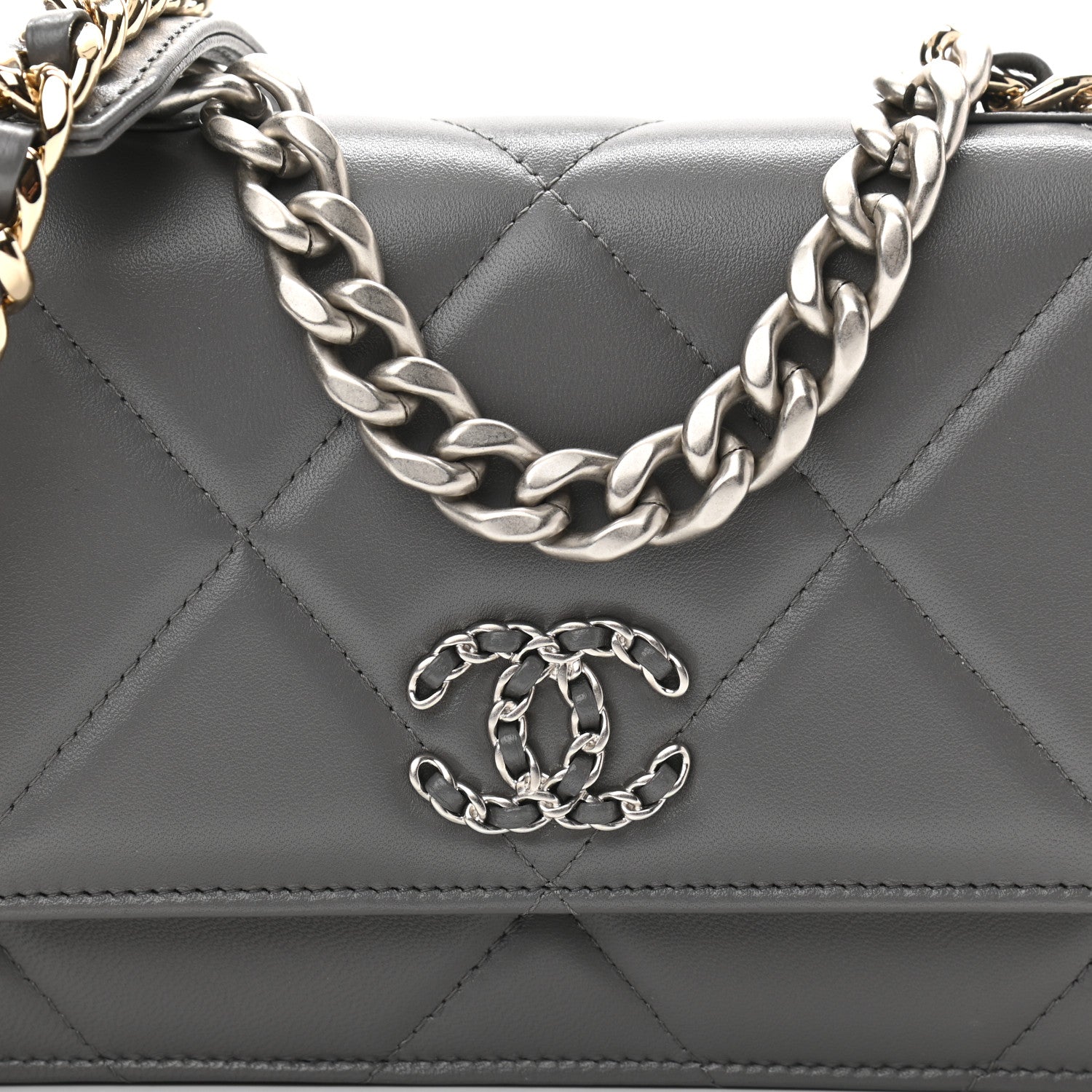 Chanel Lambskin Quilted Chanel 19 Wallet On Chain WOC Dark Grey 9 of 12