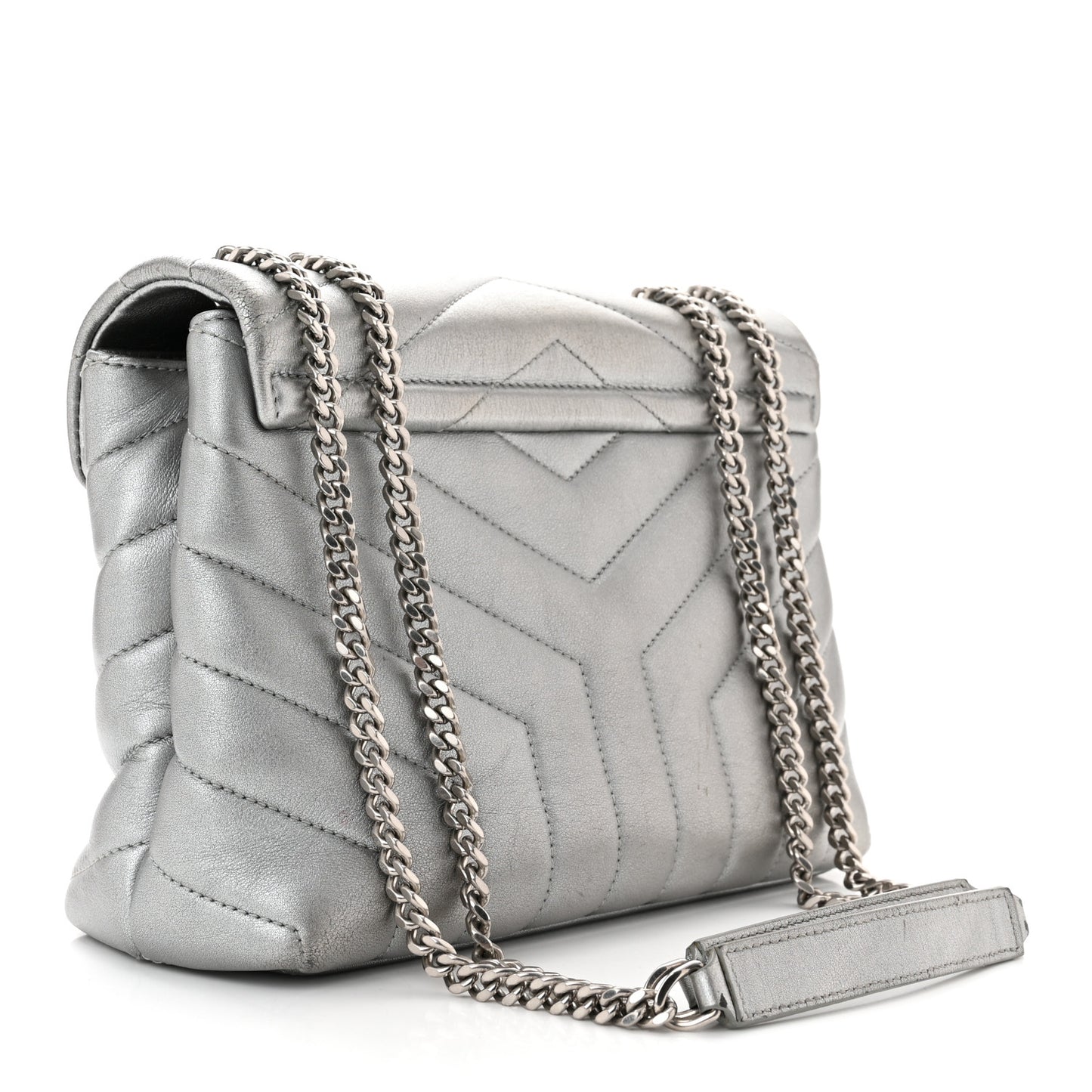 Metallic Calfskin Y Quilted Monogram Small Loulou Chain Satchel