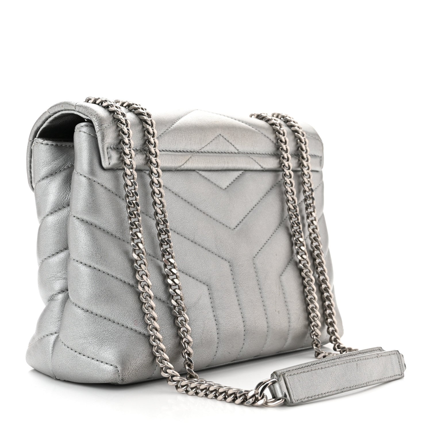 Saint Laurent Metallic Calfskin Y Quilted Monogram Small Loulou Chain Satchel 3 of 11