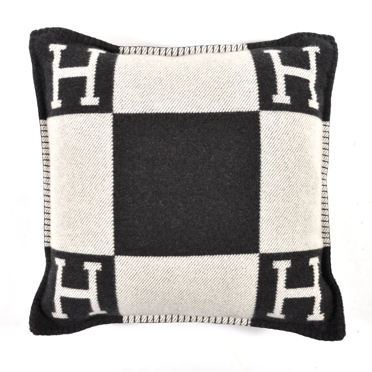 Hermes Wool Cashmere Avalon Pillow PM Ecru Gris Fonce 1 of 3