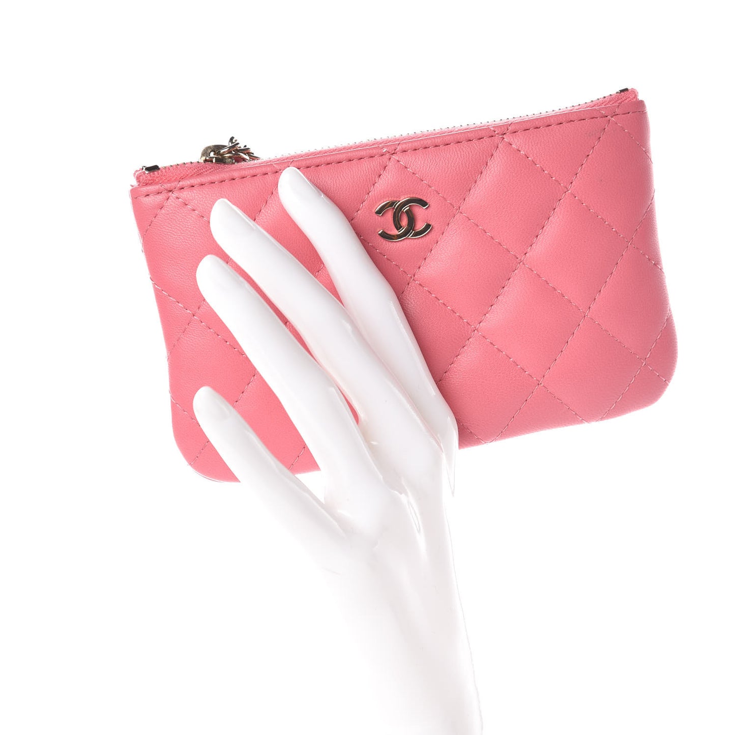 Lambskin Quilted Small Casino Cosmetic Case Pink