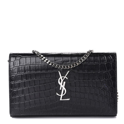 Saint Laurent Crocodile Embossed Calfskin Monogram Chain Wallet Black 1 of 10