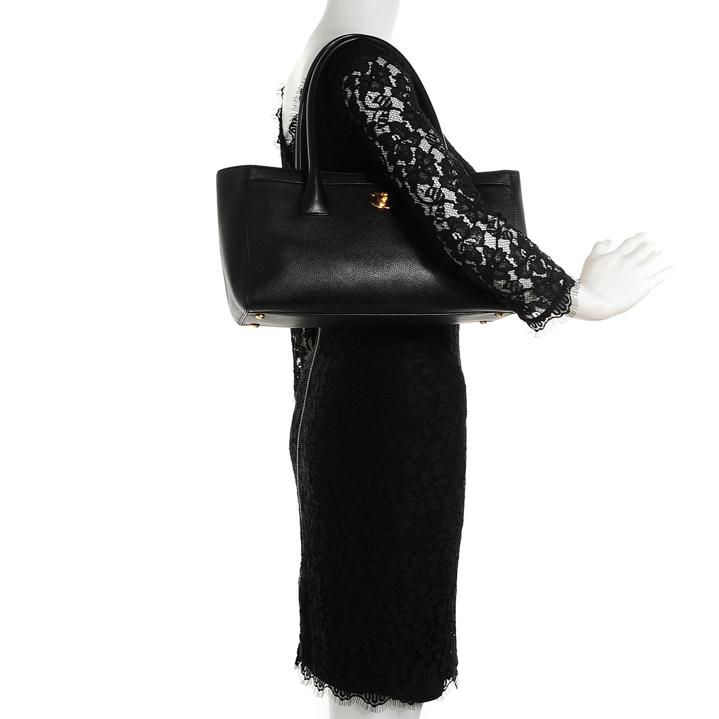 Calfskin Small Cerf Shopper Tote Black