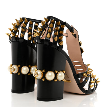 Gucci Kid Leather Studded Kendall Sandals 40.5 Black Gold 4 of 10