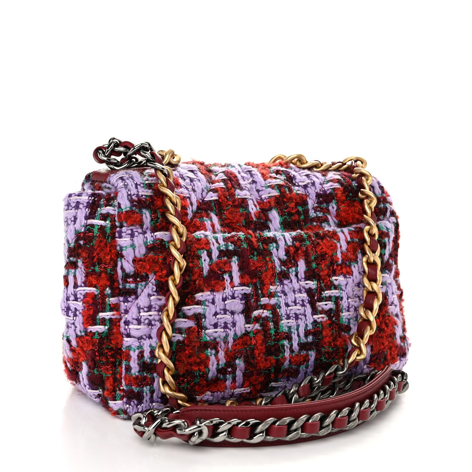 Chanel Tweed Quilted Medium Chanel 19 Flap Red Purple Green 3 of 10