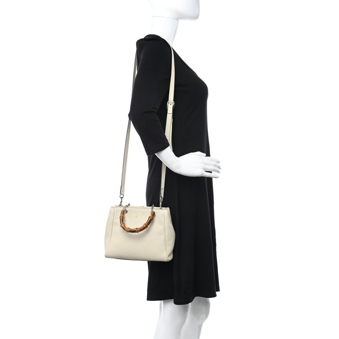Calfskin Mini Bamboo Shopper Tote Off White