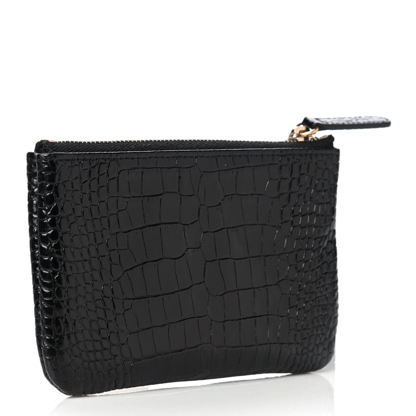 Calfskin Crocodile Embossed Cocodile Cosmetic Case Black Gold
