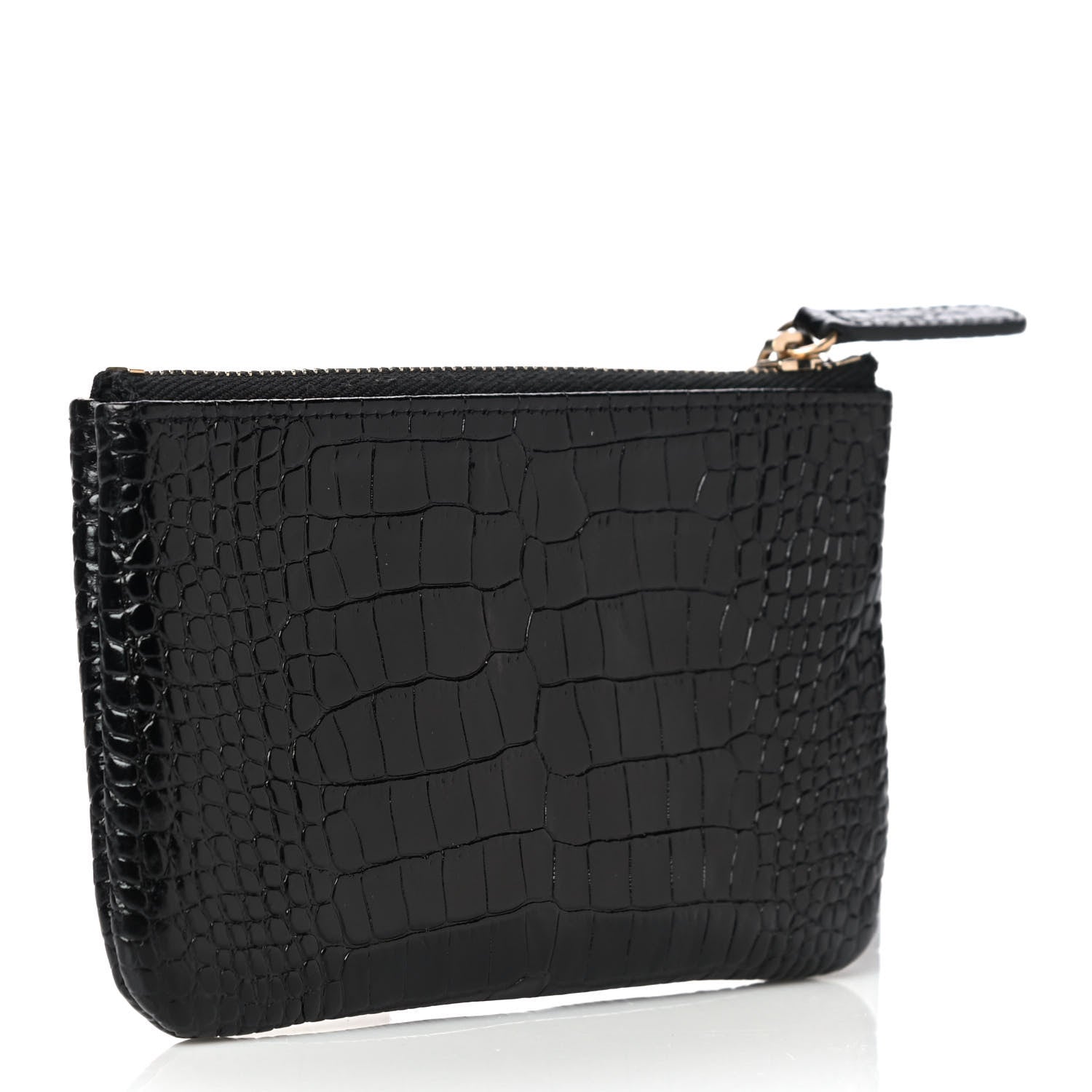 Chanel Calfskin Crocodile Embossed Cocodile Cosmetic Case Black Gold 3 of 13
