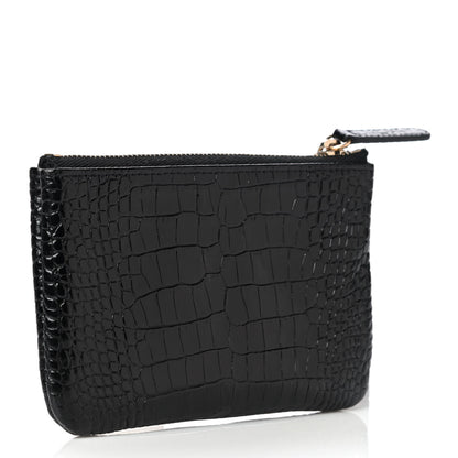 Chanel Calfskin Crocodile Embossed Cocodile Cosmetic Case Black Gold 3 of 13