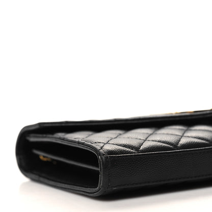 Saint Laurent Grain De Poudre Mixed Matelasse Triquilt Monogram Chain Wallet Black 10 of 12