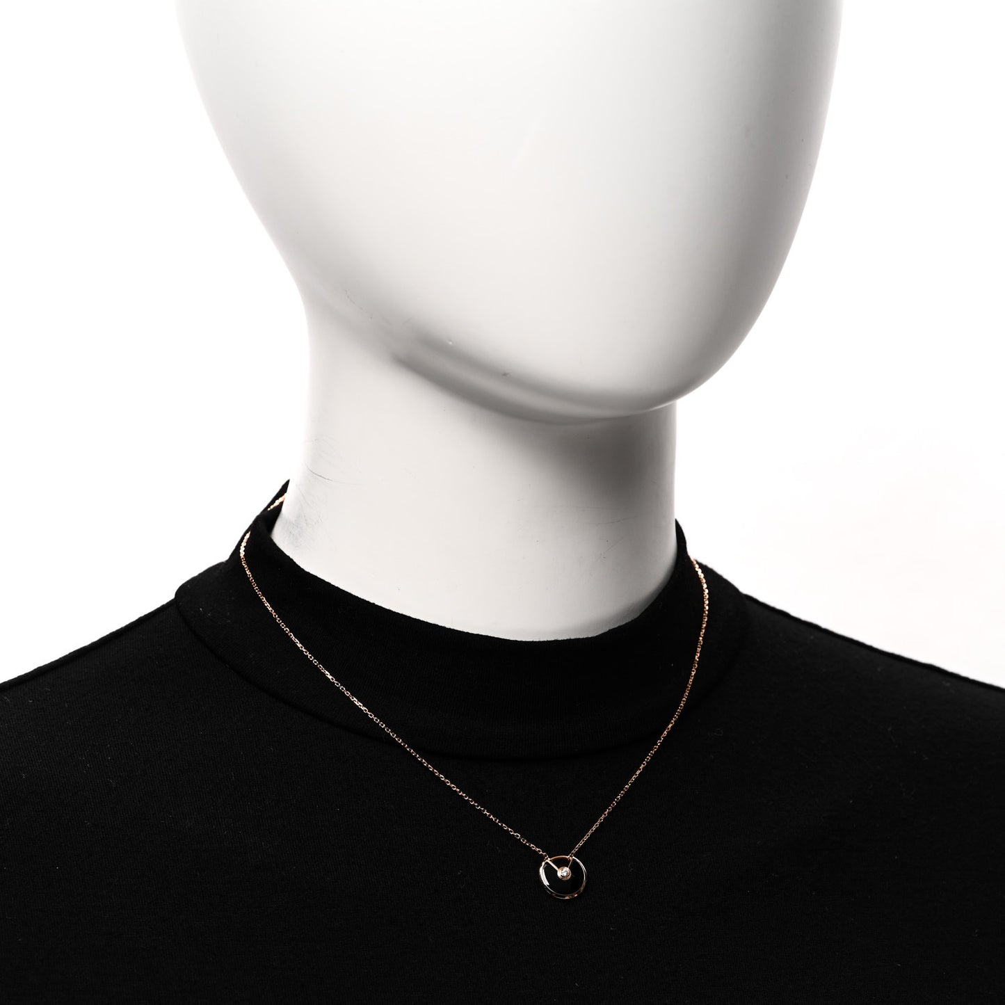 18K Pink Gold Diamond Black Onyx XS Amulette de Cartier Pendant Necklace