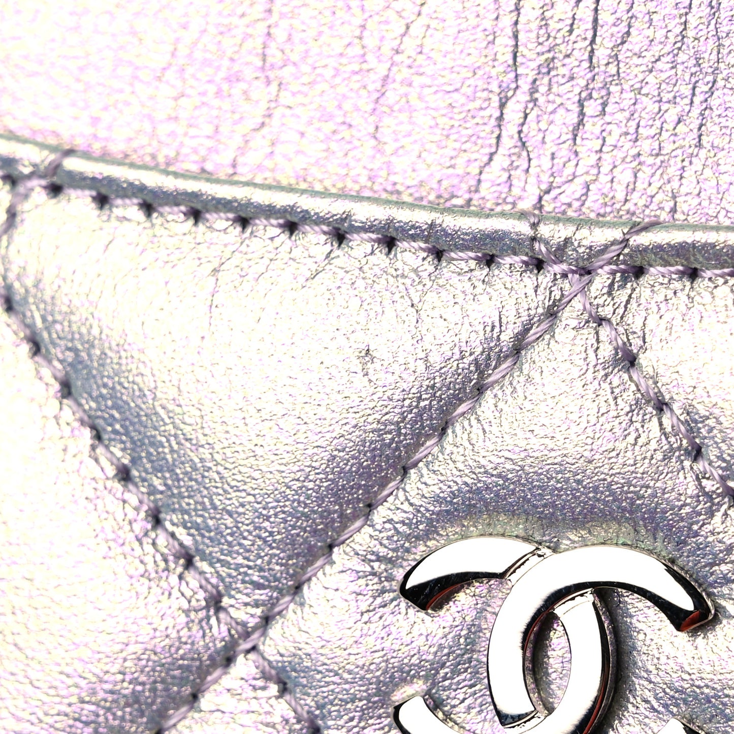 Iridescent Calfskin Quilted Card Holder Light Purple