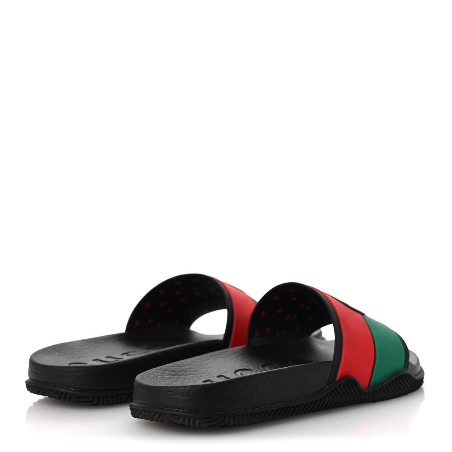 Gucci Rubber Web Womens Interlocking G Slide Sandals 33 Black Green Red 5 of 11