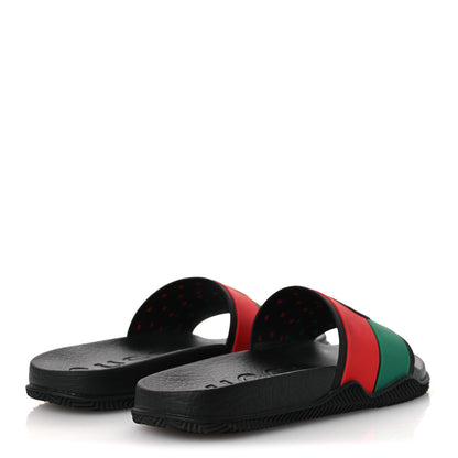 Gucci Rubber Web Womens Interlocking G Slide Sandals 33 Black Green Red 5 of 11