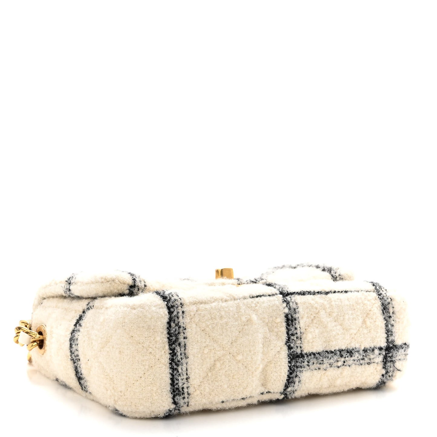 Wool Tweed Quilted Small Elegant Chain Flap White