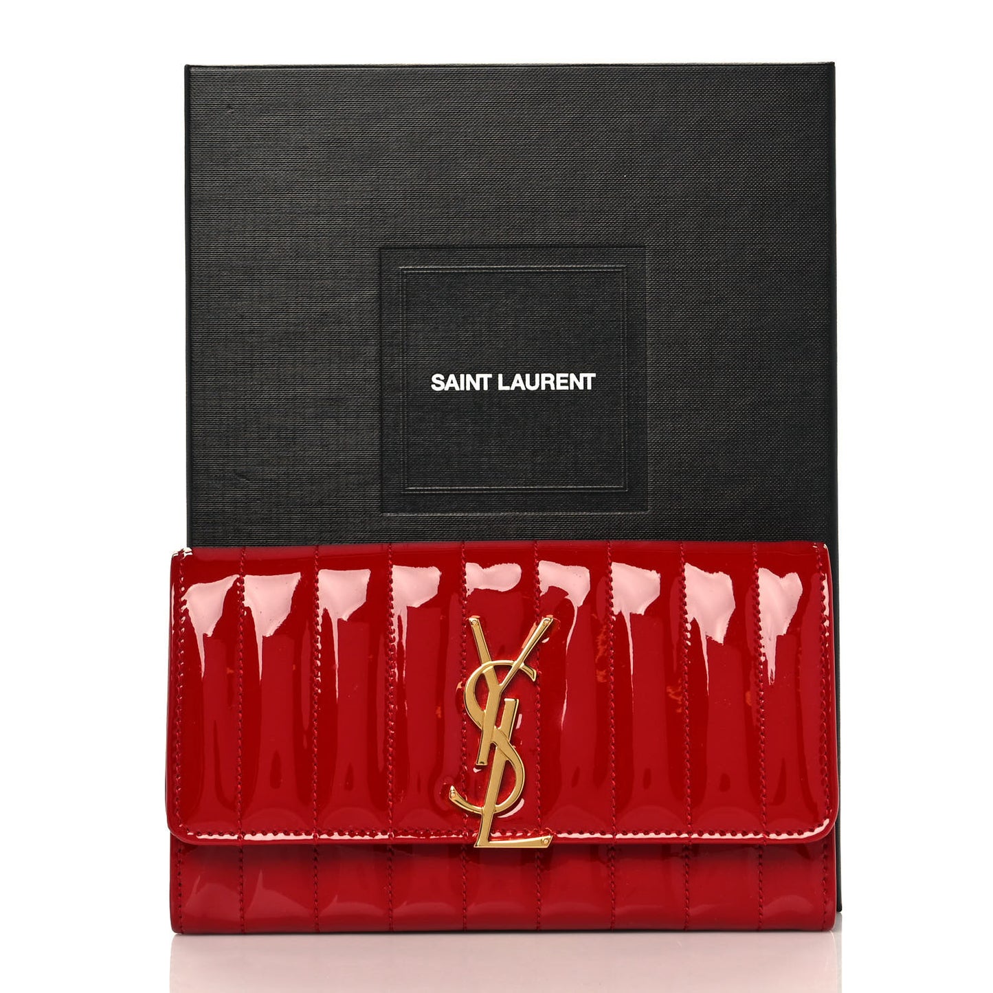 Patent Calfskin Matelasse Monogram Large Vicky Continental Wallet Rouge Eros