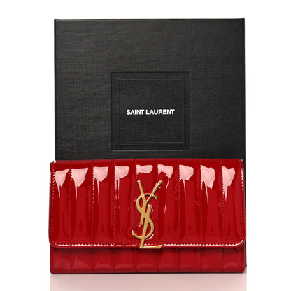 Saint Laurent Patent Calfskin Matelasse Monogram Large Vicky Continental Wallet Rouge Eros 10 of 10