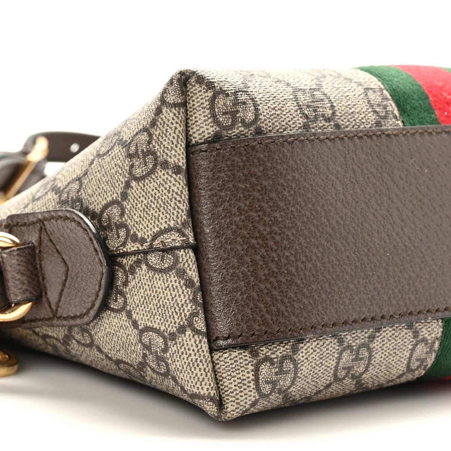 Gucci GG Supreme Monogram Textured Dollar Calfskin Web Small Ophidia Dome Shoulder Bag Beige Ebony New Acero 8 of 9