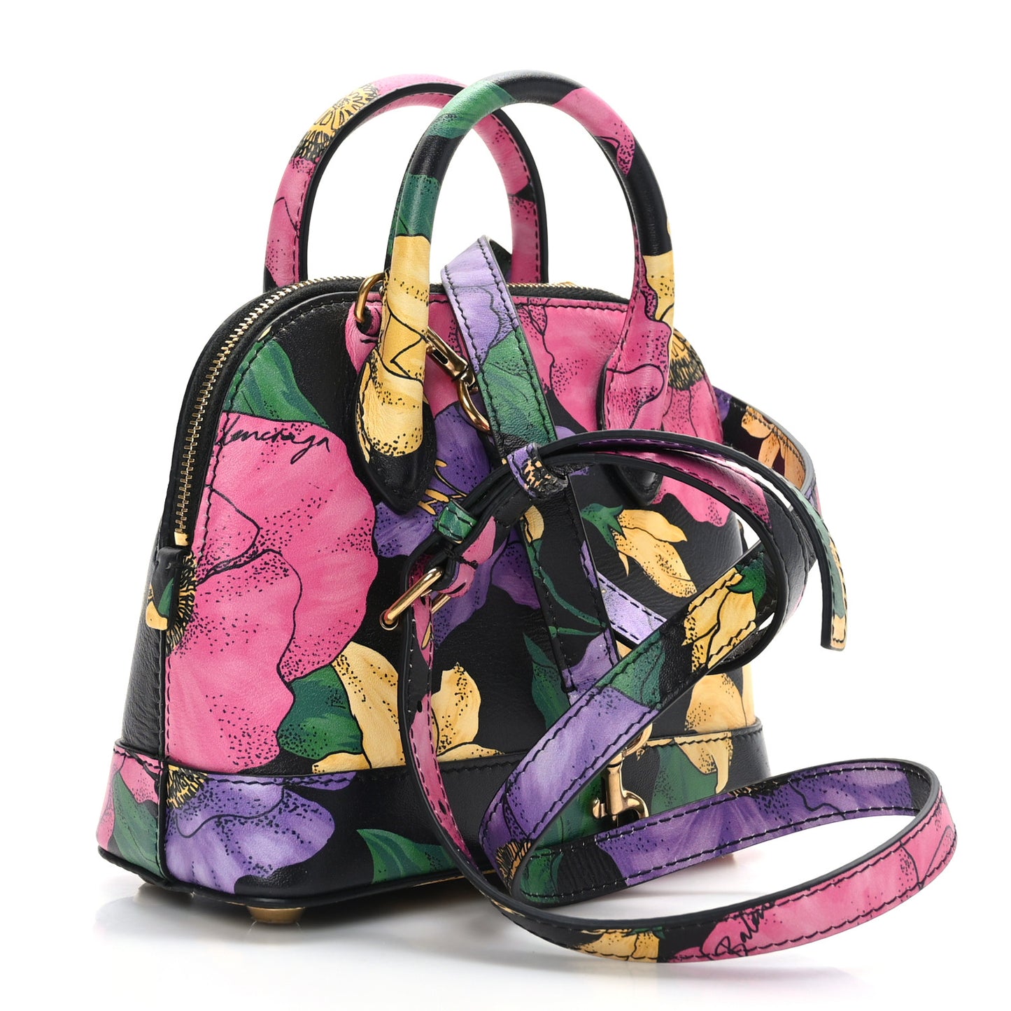 Smooth Calfskin Lush Floral Print XXS Ville Top Handle Bag Black Multicolor