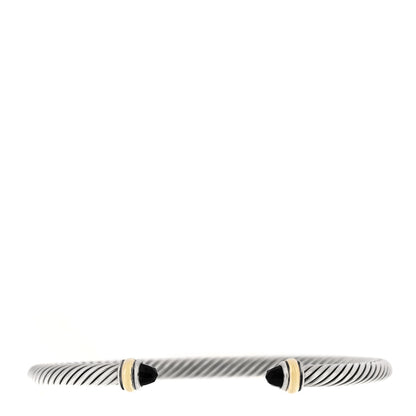 David Yurman Sterling Silver 18K Yellow Gold Black Onyx 4mm Cable Classics Bracelet 1 of 4