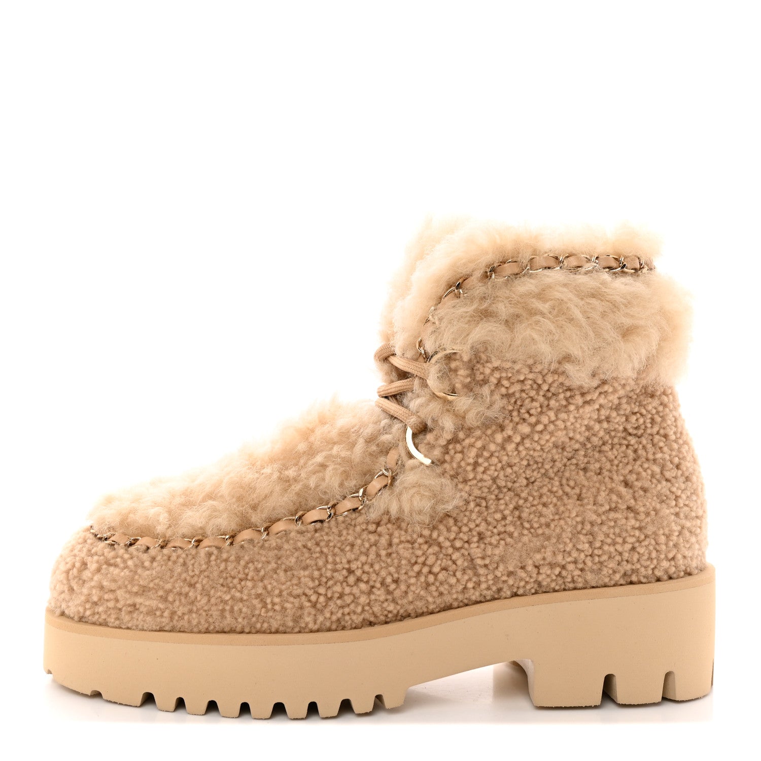 Chanel Shearling Sheepskin Lambskin Ankle Boots 37 Light Beige 1 of 9