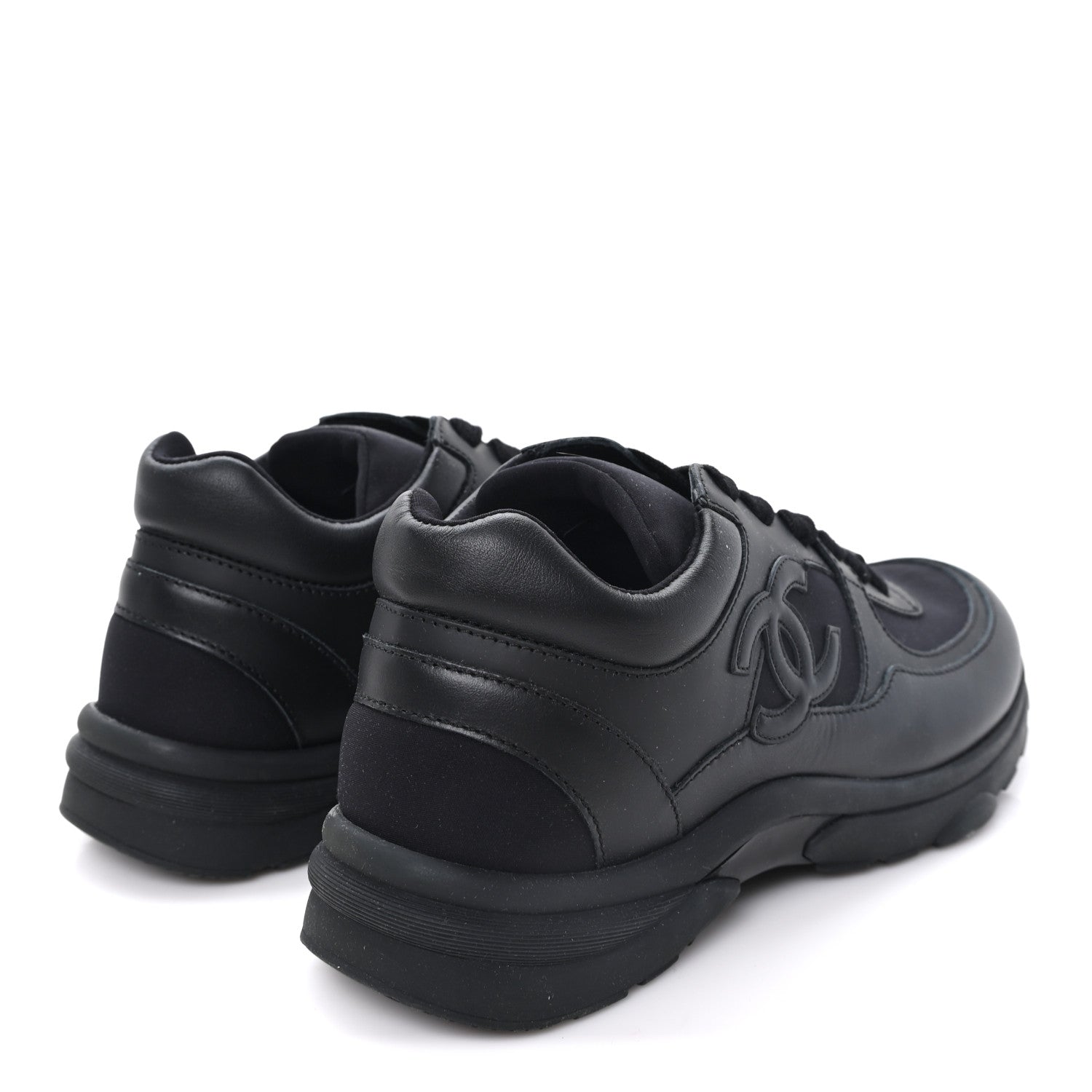 Chanel Lambskin Fabric CC Sneakers 39 Black 5 of 9
