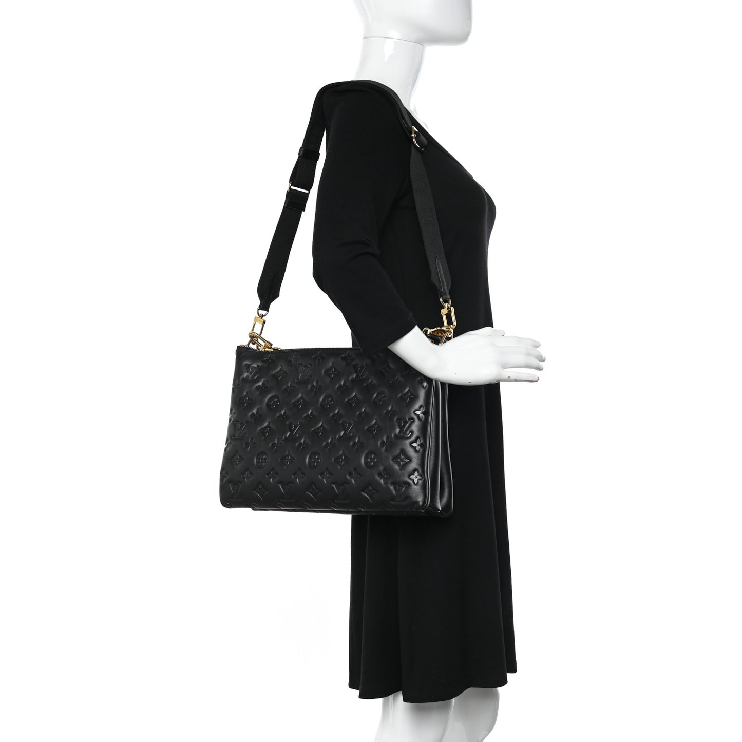 Lambskin Embossed Monogram Coussin MM Black