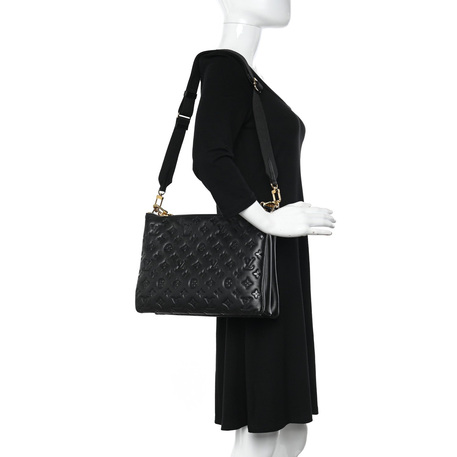 Louis Vuitton Lambskin Embossed Monogram Coussin MM Black 2 of 11