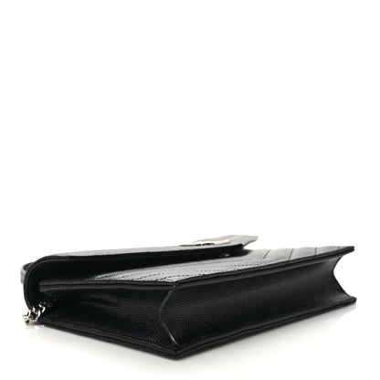 Saint Laurent Grain De Poudre Matelasse Chevron Monogram Envelope Chain Wallet Black 4 of 11
