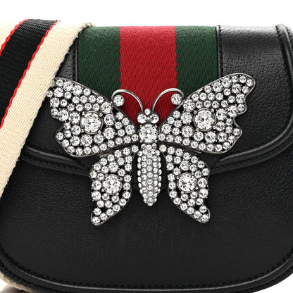 Gucci Calfskin Web Crystal Butterfly Stripe Small Totem Shoulder Bag Black 8 of 16