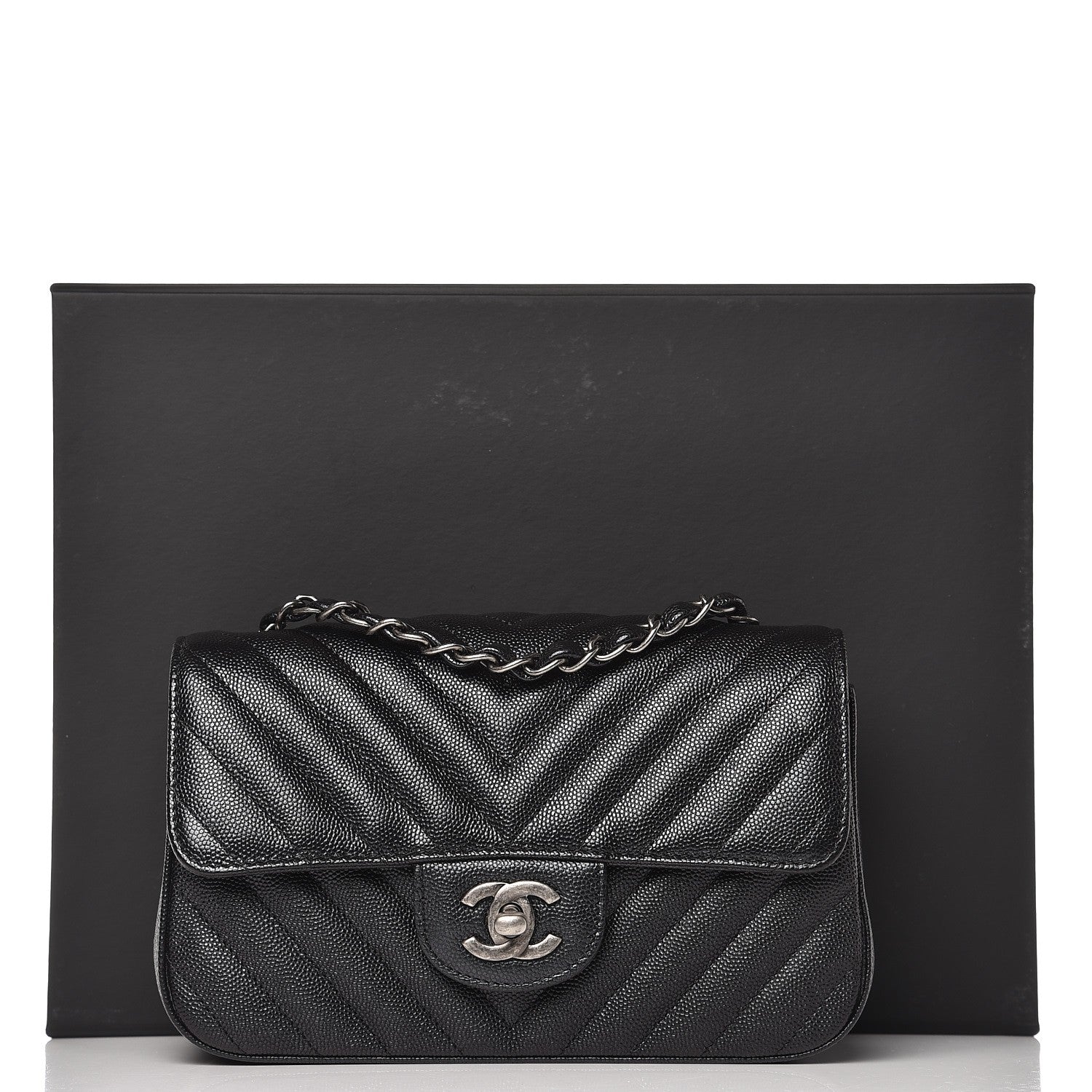 Chanel Iridescent Caviar Chevron Quilted Mini Rectangular Flap Black 9 of 9