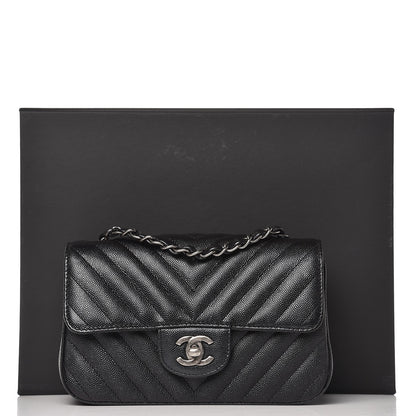 Chanel Iridescent Caviar Chevron Quilted Mini Rectangular Flap Black 9 of 9