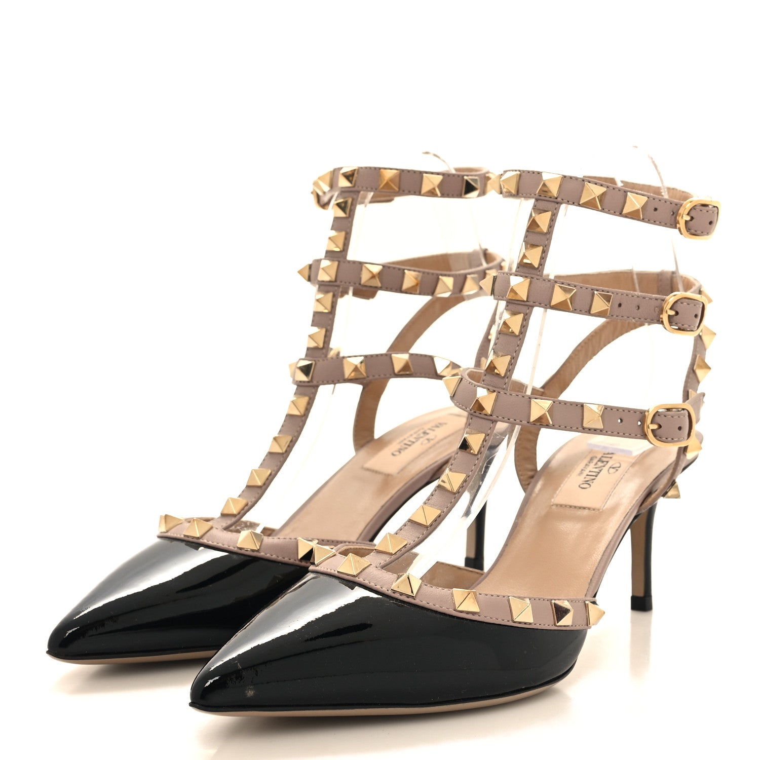 Valentino Garavani Patent Nappa Rockstud Ankle Strap 65mm Pumps 37 Black Poudre 3 of 9