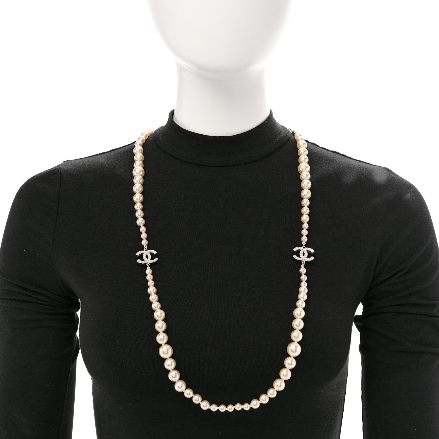 Chanel Graduated Pearl CC Long Necklace Silver 2 of 6
