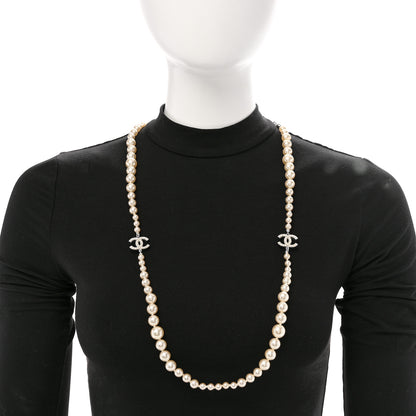 Chanel Graduated Pearl CC Long Necklace Silver 2 of 6