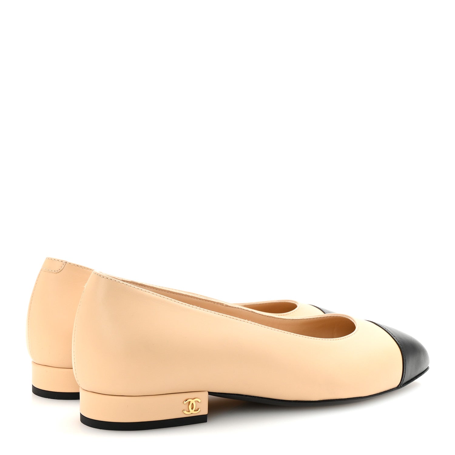 Chanel Lambskin Cap Toe CC Uniform Ballerina Flats 35 Beige Black 5 of 10