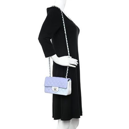 Chanel Perforated Lambskin Quilted Mini Rectangular Flap Light Blue Light Purple White 2 of 10