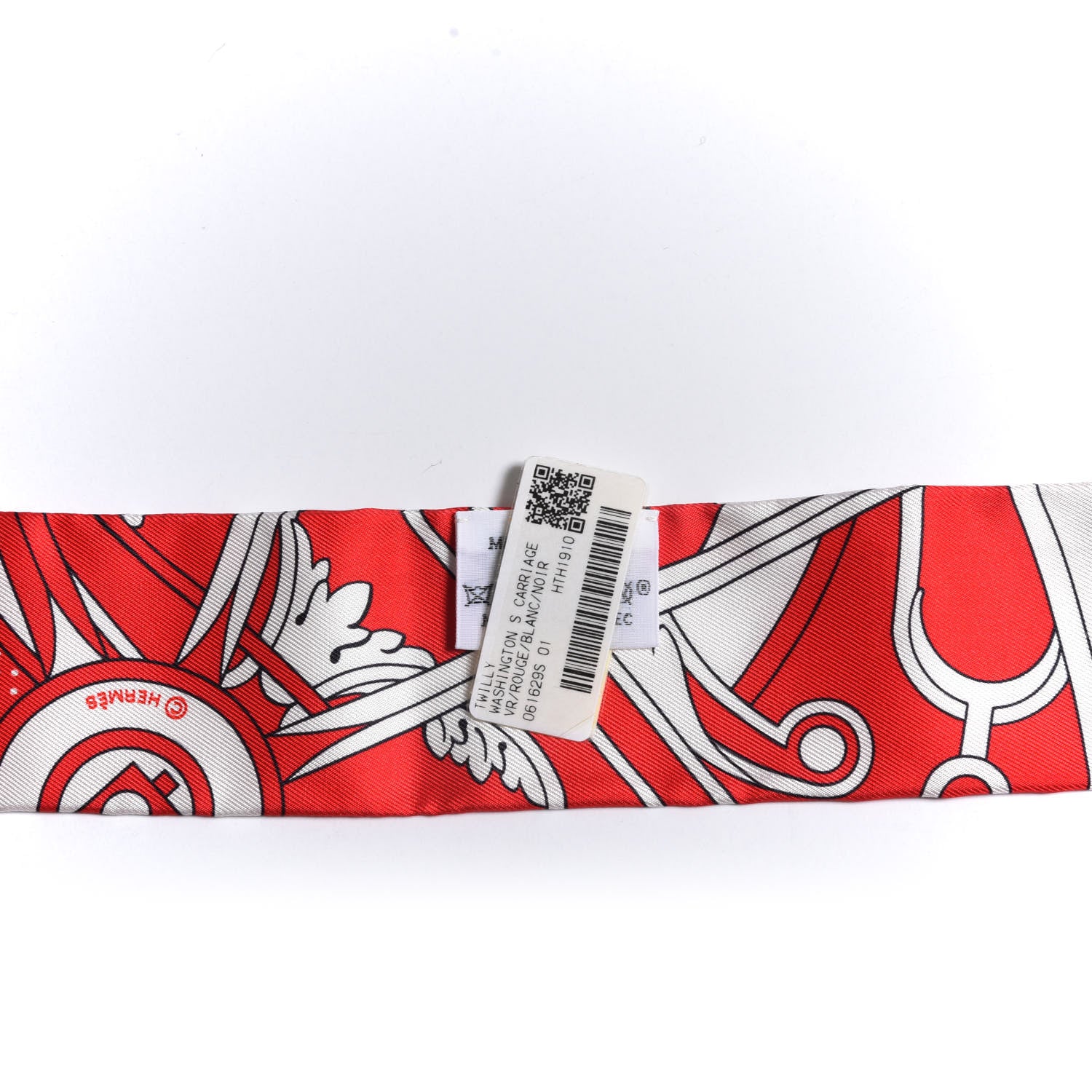 Hermes Silk Washington S Carriage Detail Twilly Rouge White Black 2 of 4