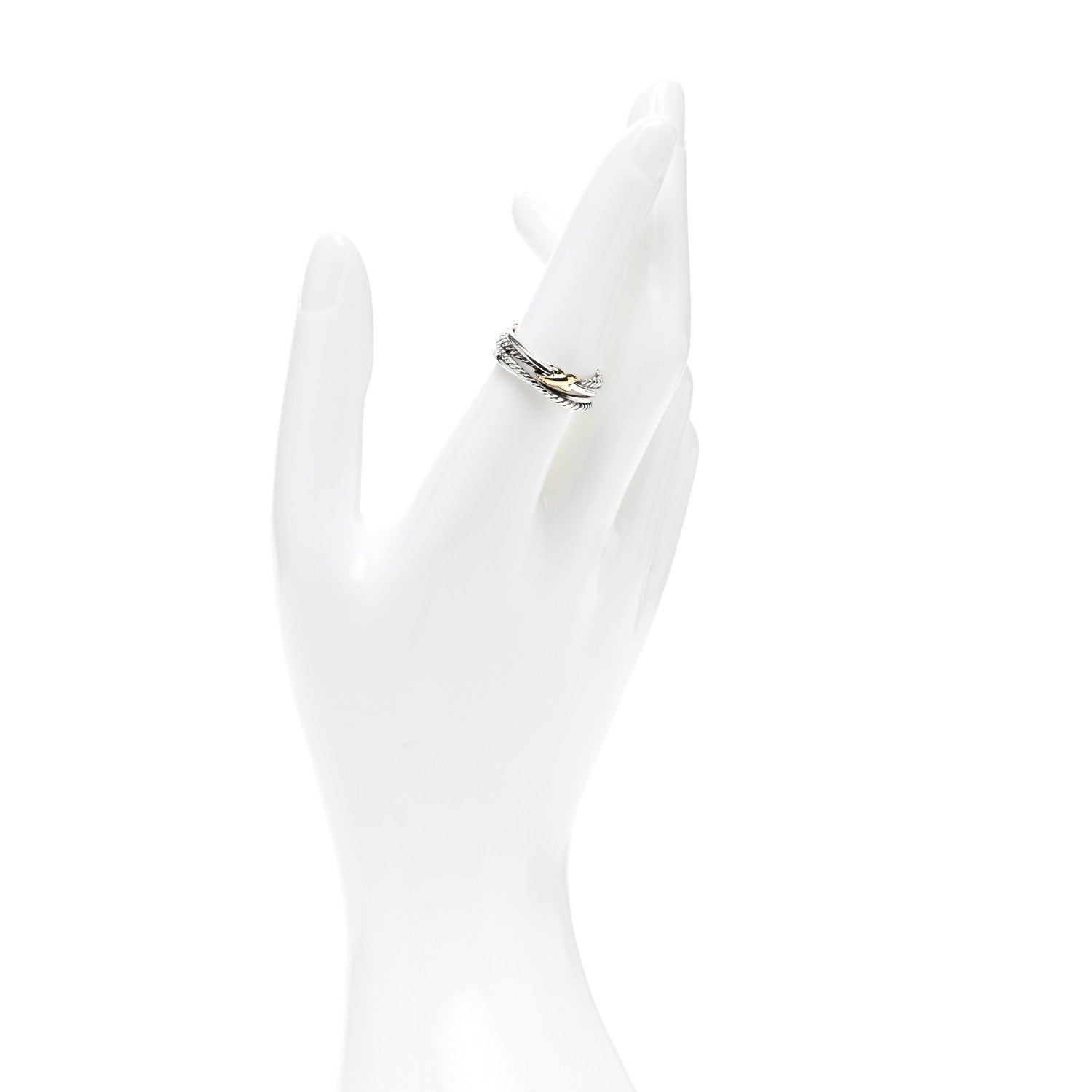 David Yurman Sterling Silver 18K Yellow Gold 6mm X Crossover Ring 53 6.5 2 of 4