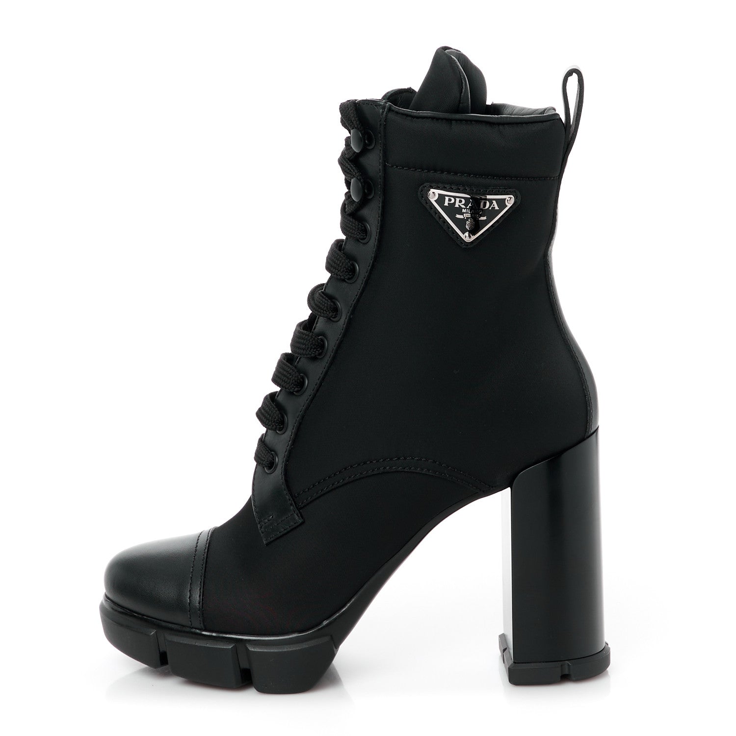 Prada Spazzolato Re-Nylon Metal Triangle Logo 110mm Ankle Boots 37 Black 1 of 9