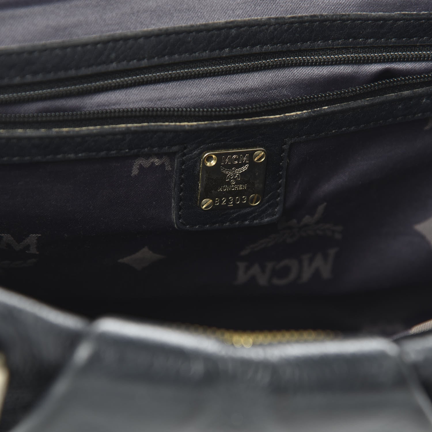 MCM Calfskin Monogram Tote Black 8 of 9