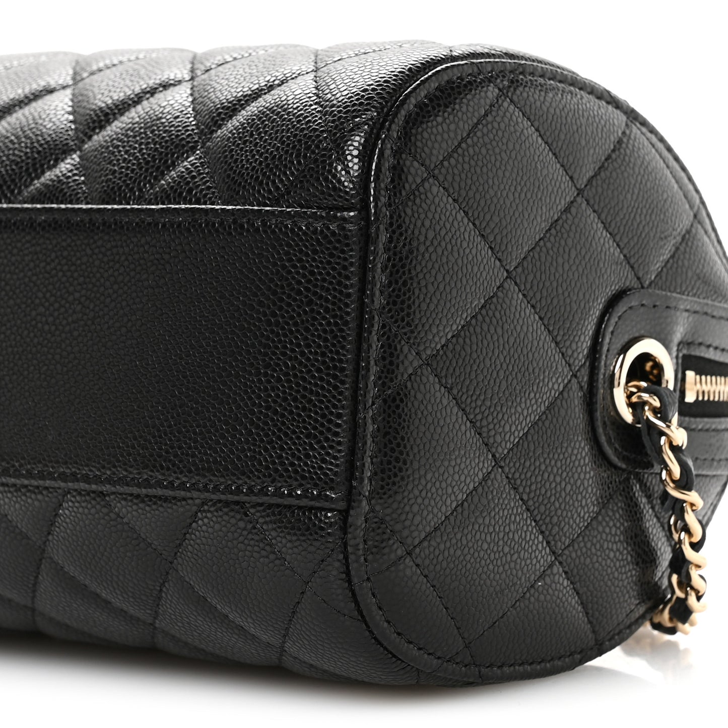 Caviar Quilted Barrel Clutch With Chain Black