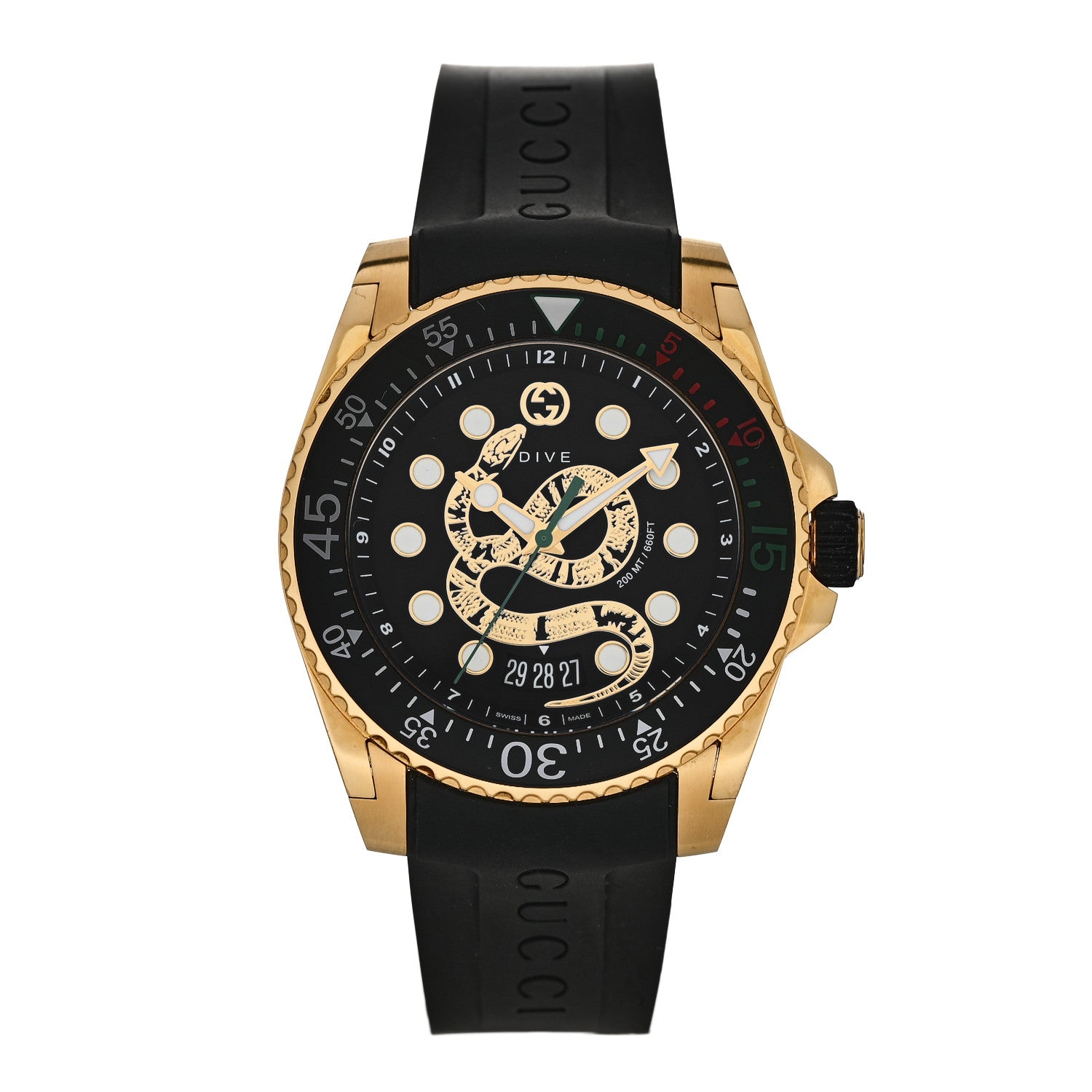 Gucci Stainless Steel Rubber 45mm Dive Snake Quartz Watch Black 1 of 5