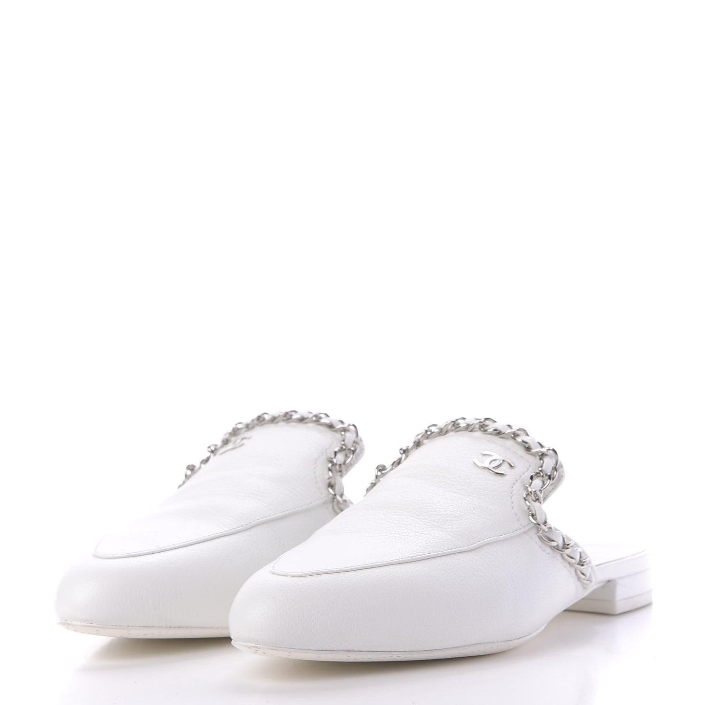 Goatskin Chain CC Mules 35.5 White