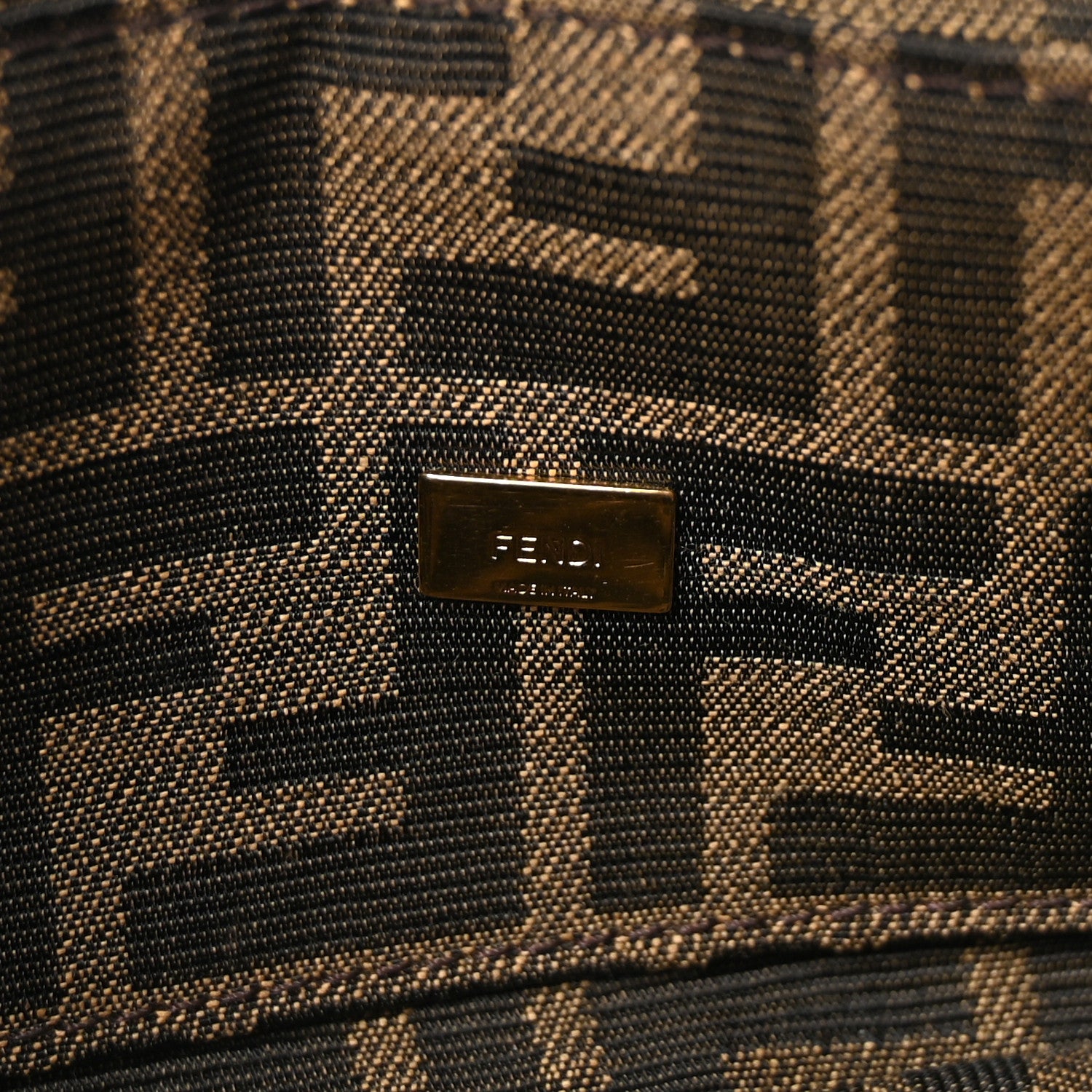 Fendi Fabric Jacquard FF 1974 Mini Baguette Tobacco Moro Black