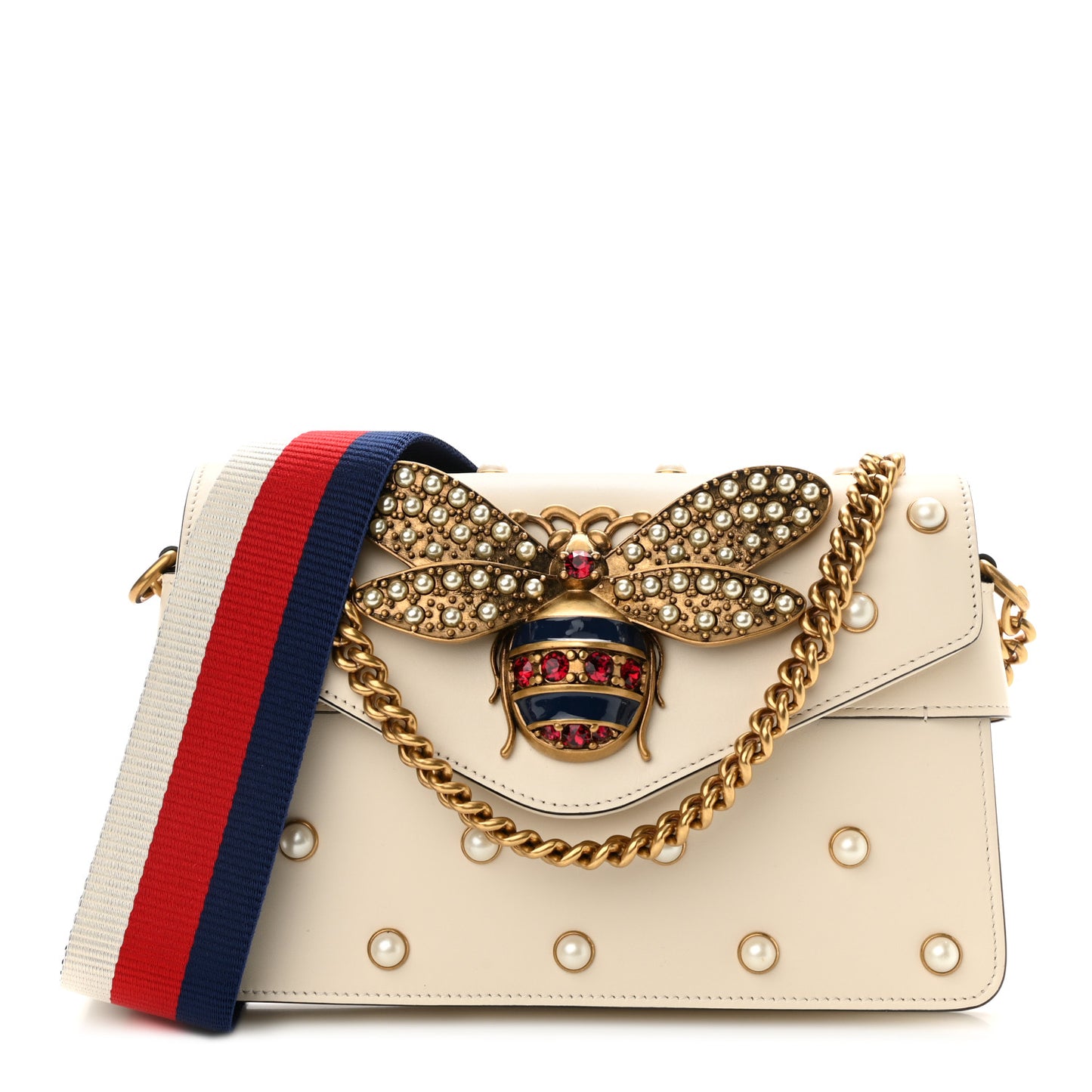 Nappa Pearl Studded Mini Queen Margaret Broadway Shoulder Bag Mystic White