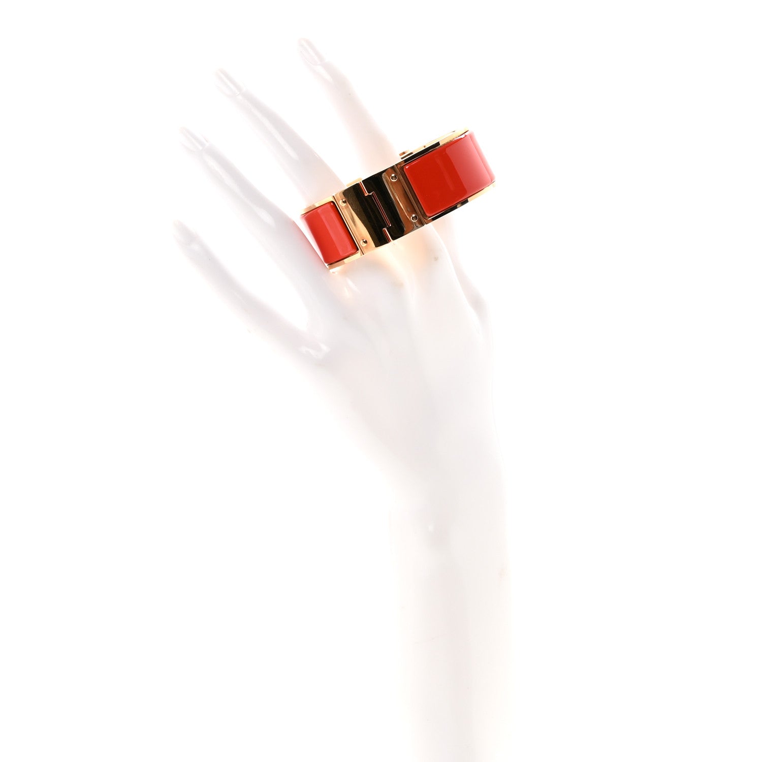 Hermes Enamel Charniere Uni Wide Hinged Bracelet L Rouge Vermillon 2 of 5